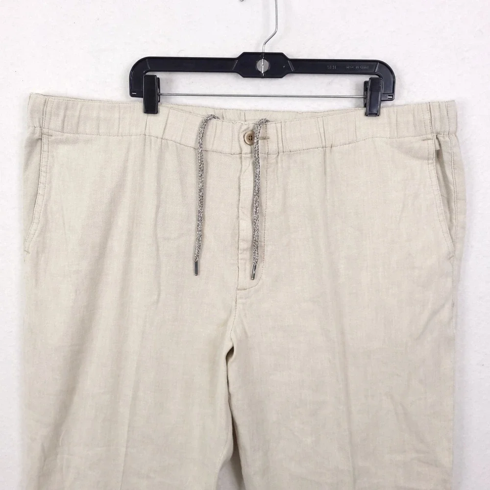 Tommy Bahama Linen Pants Mens 2XL Beige Drawstring Beach Tropical Relaxed Fit